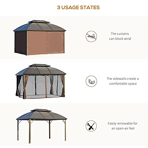 Outsunny 10' x 12' Hardtop Gazebo Canopy with Galvanized Steel Double Roof, Aluminum Frame, Permanent Pavilion Outdoor Gazebo with Netting and Curtains for Patio, Garden, Backyard, Deck, Lawn - WoodArtSupply