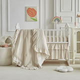Lace Ruffle Crib Bedding Set 3 Pieces Baby Boho Lace Quilted Comforter with Fitted Sheet and Bed Skirt - Cute Ruffled Shabby Chic Baby Bedding Soft Blanket Design Pink UOZZI BEDDING