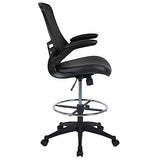 Flash Furniture Kelista Mid-Back Swivel Office Chair with Adjustable LeatherSoft Seat Height, Ergonomic Mesh Chair with Flip-Up Arms, Black Flash Furniture