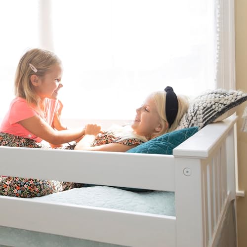 Max & Lily Low Loft Bed, Twin Bed Frame For Kids With Stairs, White Max & Lily