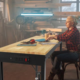 Antifir 48" Heavy Duty Workbench 1800 Lbs Capacity Solid Wood Working Bench Adjustable Height Work Tables with Power Outlets for Garage Shop Home Office Antifir