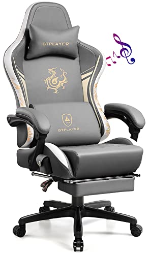 GTPLAYER Gaming Chair with Bluetooth Speakers and Footrest, Dragon Series Video Game Chairs, Heavy Duty Ergonomic Chairs, Esports Gaming Computer Office Chair (Gray) GTPLAYER