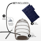 SereneLife Egg Chair with Stand – Hanging Rattan Wicker Swing for Indoor Outdoor Use – 350 lbs Capacity, Breathable Cushion & Headrest – Patio, Balcony, Porch, Bedroom Lounge Furniture SereneLife