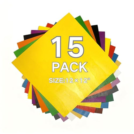15 Pack Colored Double-Sided Plywood Sheets, Solid Color Craft Wood for Laser Cutting, Engraving, Model Making, DIY Art, Scroll Saw Projects,12x12x1/10 Inch, 2.5mm Mroy mio