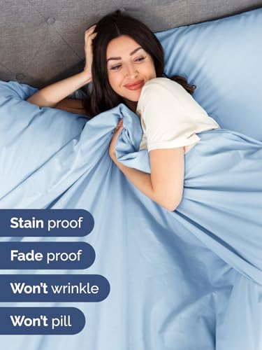 Extra Deep Pocket Queen Sheet Set - 4 Piece Breathable & Cooling Bed Sheets - Hotel Luxury Sheet Set - Soft, Wrinkle Free & Comfy - Easily Fits Extra Deep Mattresses - Deep Pocket Light Blue Sheets CGK Unlimited