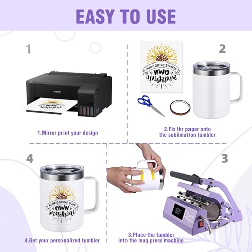PlanetFlame Tumbler Heat Press Machine 110V Tumbler Mug Press for 30oz 20oz 16oz Sublimation Straight Skinny Tumblers Glass Jar Cans & 11-15oz Mugs, DIY Cup Heat Press Transfer Print, Purple PlanetFlame