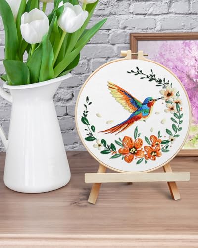 ERKOON Embroidery Kit for Beginners, Hummingbird and Flower Cross Stitch Set for Include Embroidery Cloth Hoops Threads for Craft Lover Hand Stitch (Colorful Hummingbird) ERKOON