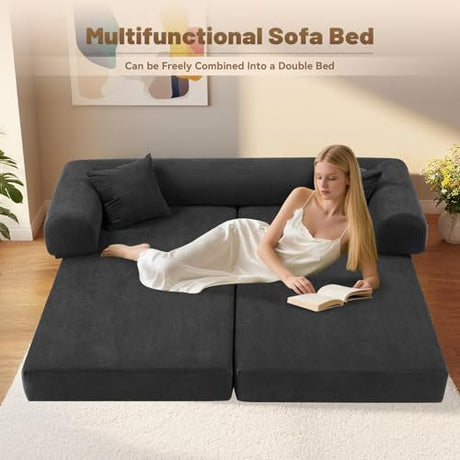 GJQ Convertible Futon Sofa Bed,80" Folding Pull Out Couch Bed with Pillows & Storage,Queen Sleeper Sofa Bed,Compressed Couch in a Box,Corduroy Boneless Couches for Living Room,Deep Gray GJQ