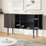 UTOASIS Fluted Buffet Cabinet, 55" Sideboard Tambour Buffer Cabient wtih Storage, Sliding Door, Mid Century Modern Console Table with Adjustable Shelf, Modern Accent Cabinet for Kitchen (Black) UTOASIS