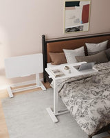 FLEXISPOT H7 PRO Mobile Standing Desk Adjustable Overbed Table Pneumatic with Wheels 90°Tiltable Portable Laptop Desk Rolling Computer Cart Foldable Bedside Table(31.5" W x 17.7" D, White) FLEXISPOT