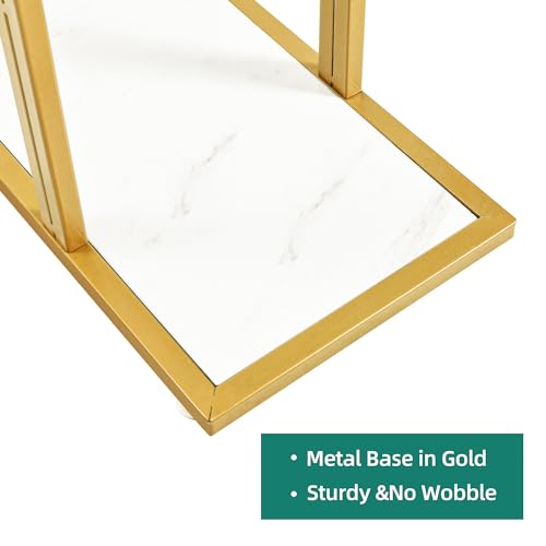 YITAHOME Gold Console Table with LED Lights, White and Gold Entryway Table, Modern Narrow Sofa Side Foyer Accent Table with Faux Marble Top Luxury for Entry Way, Hallway, Living Room YITAHOME
