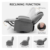 Weture Swivel Rocker Recliner Chair with Heat and Massage, 360 Degree Swivel Recliner Chair with Cup Holders and USB Port, Big Oversized Rocking Single Sofa for Living Room (Fabric, Cloud Grey)