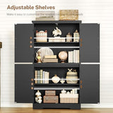 TEENFON Farmhouse Storage Cabinet with 2 Adjustable Shelves, Kitchen Cabinet with 4 Doors, Cupboard for Kitchen, Living Room, Black TEENFON
