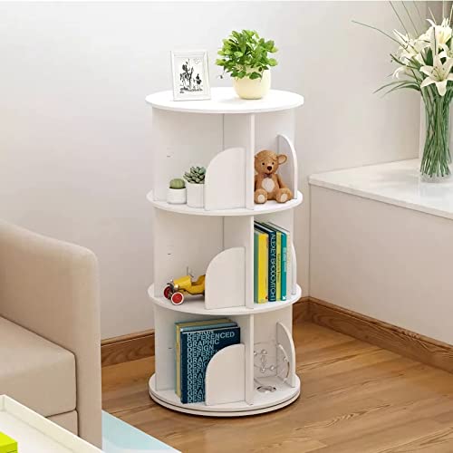 Toytexx Inc and Design 3 Tier 360° Rotating Stackable Shelves Bookshelf Organizer (White) - WoodArtSupply