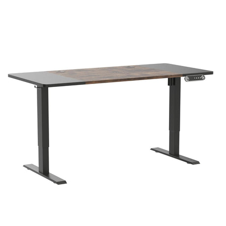 BUNOEM Height Adjustable Electric Standing Desk, 63x30 Height Stand Up Computer Desk,Sit and Stand Home Office Desk with Splice Board (Brown+Black Top, Black Frame) BUNOEM