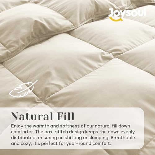Joysoul Twin Size Down Comforter - All Season Ultra Soft Goose Down & Feather Fiber Fill, Luxury Hotel Cream Duvet Insert with Corner Tabs (68" X 88") Joysoul