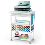 Homsorout Movable Heat Press Table - Heat Transfer Machine Stand Compatible for Cricut, Vinyl Roll Holder, Rolling Metal Wood Sublimation Printer Organizer for T Shirt Maker Craft, 23.6''×19.6'' Homsorout