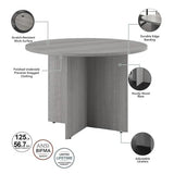 Pemberly Row 42W Round Conference Table with Wood Base in Platinum Gray - Wood Pemberly Row