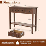GOFLAME Narrow Console Table with 2 Drawers, 38” Rustic Sofa Table with Bottom Storage Shelf & Embossed Design, 2-Tier Vintage Entry Tables for Living Room, Entryway, Hallway, Walnut GOFLAME