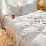 MOOWOO Chic Ruffle Lace Polyester Duvet Cover Set -Girl White Bedding-3 Piece Full Duvet Cover with Zipper Closure -Ultra Soft and Light Weight (White, Full)-No Comforter MOOWOO