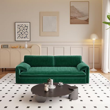 UPYOOE 63.8" Futon Sofa Bed Queen Size, Pull Out Bed, 3-in-1 Convertible Sleeper Sofa with Side Pocket, Modern Velvet Futon Couch for Living Room, Small Space, Apartment, Bedroom, Green UPYOOE