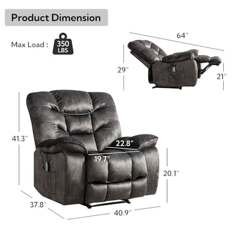 HAOMARKETS Oversized Power Recliner Chair with Massage and Heat, 41" Wide Electric Reclining Chairs with USB Port, Breathable Fabric Overstuffed Reclining Sofa for Living Room Bedroom HAOMARKETS