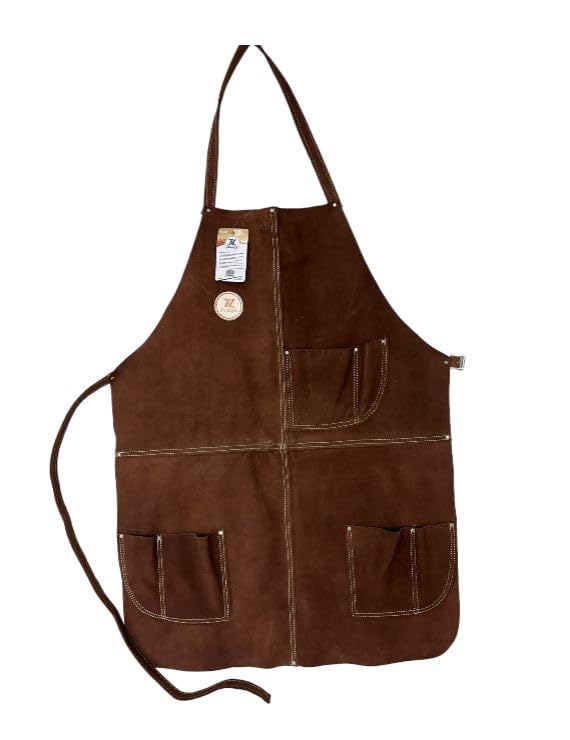 Zeluga 20-409 24in. x 36in. Heavy Duty Flame and Heat Resistant Leather Welding and Work Shop Apron, Brown Zeluga