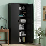 VINGLI Metal Garage Storage Cabinet with 2 Doors and 5 Adjustable Shelves, 71" Tall Steel Lockable File Cabinet, Locking Tool Cabinets for Home Office Garage Gym School (Black) VINGLI