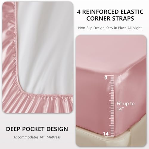 CozyLux Satin Sheets Full Size Sheets - 4 Piece Silky Full Size Bed Sheets, Luxury Dirty Pink Full Bed Set with Smooth and Soft Microfiber, Includes 1 Fitted Sheet, 1 Flat Sheet and 2 Pillowcases CozyLux