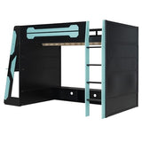 KLMM Modern Full Size Wood Gaming Loft Bed with Desk and Charging Station, Multi-Storage Shelves and LED,for Kids Teens Adults Bedroom Use (Cloud Blue#RGB, Full) KLMM