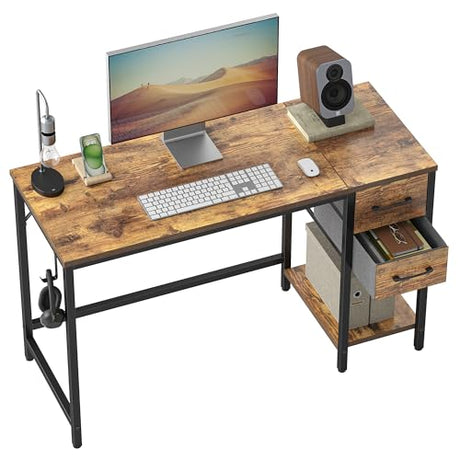CubiCubi Computer Desk with 2 Drawers, 40 Inch Small Home Office Desk with Storage Study Writing Table, Light Brown CubiCubi
