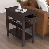 ChooChoo Side Table Living Room, Narrow End Table with Drawer and Shelf, 3-Tier Sofa End Table for Small Space, Espresso ChooChoo
