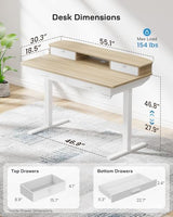 HUANUO 55 x 30 inch Electric Standing Desk with Wood Drawers, Adjustable Height Sit Stand Home Office Desk with Two Tiers, Ergonomic Adjustable Stand up Desk C-Clamp Monitor Mount Compatible, Natural HUANUO