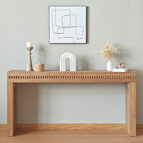 FGXJY Console Table for Living Room, Long Sofa Table Behind Couch with Real Wood Beads Decoration, Retro Entryway Table for Hallway Foyer (64 Inch, Antique Natural) FGXJY