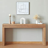 FGXJY Console Table for Living Room, Long Sofa Table Behind Couch with Real Wood Beads Decoration, Retro Entryway Table for Hallway Foyer (64 Inch, Antique Natural) FGXJY