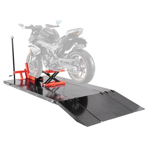 VEVOR Motorcycle Lift Table, 1500lbs Weight Capacity, Pneumatic Motorcycle Jack, 8.6-31 in Height Range, Heavy Duty Bike Repair Stand with Removable Workbench, Repair Platform for ATVs, Dirt Bike VEVOR