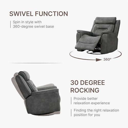 KISLOT Leather Recliner Chair, 360° Swivel Rocker Faux Leather Manual Recliner with Adjustable Backrest & Footrest Ergonomic Single Lounge Chair for Living Room, Bedroom, Home Theater