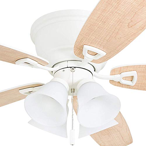Honeywell Ceiling Fans Glen Alden, 52 Inch Classic Flush Mount Indoor LED Ceiling Fan with Light, Pull Chain, Quick-2-Hang Dual Finish Blades, Reversible Motor - 50520-01 (White) Honeywell Ceiling Fans