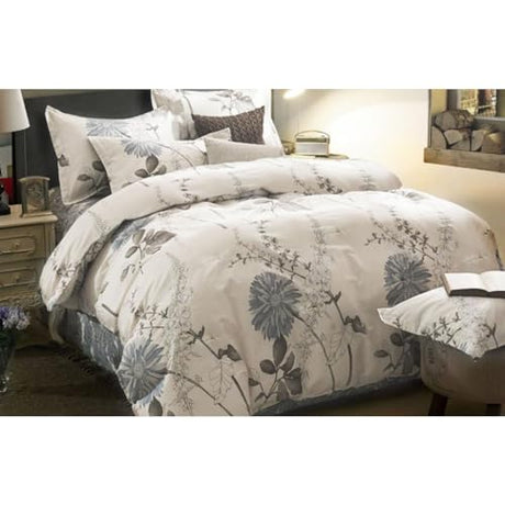 Wake In Cloud - Floral Comforter Set, 100% Cotton Fabric, Vintage Flower Shabby Chic Farmhouse Botanical Cottagecore Sunflower, 3 Pieces Bedding Set, Gray Beige, King Size Wake In Cloud