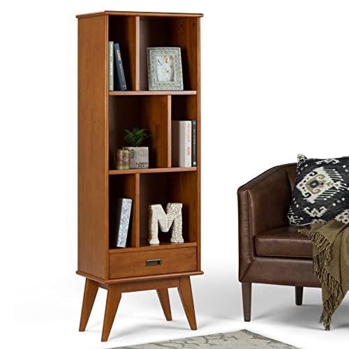 SIMPLIHOME Draper SOLID HARDWOOD 22 Inch Mid Century Modern Bookcase and Storage Unit in Teak Brown, For the Living Room, Study Room and Office - WoodArtSupply