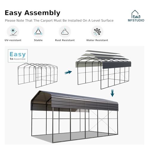 MFSTUDIO RV Carport 14x25 ft, Outdoor Heavy Duty Carports, Height 13 ft for Large RVs Metal Shed Canopy Shelters Garage Shelter Shade Car Ports with Galvanized Roof for Cars, Truck and Boats ﻿ MFSTUDIO