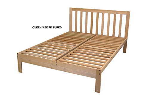 KD Frames Charleston Platform Bed - Queen Bed Frame - Unfinished Wood Bed Frame - Natural, Minimalist Bed with Slatted Headboard - Easy Assembly, No Box Spring Needed - Solid Wood Queen Platform Bed KD Frames