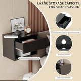 Floating Nightstand, Modern Wall Mounted Bedside Table with Drawer, Wood Bedside Shelf & Desk, End Table Wood Modern Night Stand for Bedroom (Black UI1, Set of 2) Kiseely
