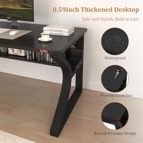 StarGraph Computer Desk 47'' Large Home Office Desk with Sturdy Metal Frame U Shaped Modern Computer Desks with Storage Study Writing Office Work from Home Desks (Black, 47 inch) StarGraph