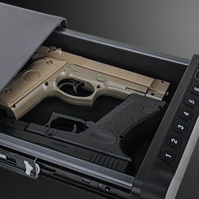 FTOP Biometric Fingerprint Gun Safe, Clock Handgun Safe with 3-in-1 Watch & Phone Wireless Charging, Drawer Lock for Hand guns, Cash, Valuables- with Humidity Reader|Temperature| Alarm Clock| Screen FTOP