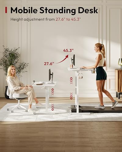 SANODESK Mobile Workstation Standing Desk with Gas-Spring Lift, Rolling Desk Adjustable Height, One-Piece Desktop Workstation with Wheels，Walking Pad & Treadmill Compatible, Portable Home Office Desk SANODESK