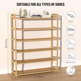 RESTSUKO 6-Tier Free Standing Shoe Racks, Bamboo Wood Shoe Rack for Entryway & Closet, Holds up to 24 Pairs of Shoes RESTSUKO