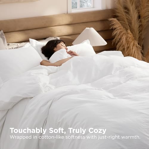 Bedsure Removable Cover with Comforter Duvet Insert Full - 4 Pieces White Prewashed Soft Bedding Set for All Seasons Use, Includes 1 Duvet Cover, 1 Comforter, 2 Pillow Shams Bedsure