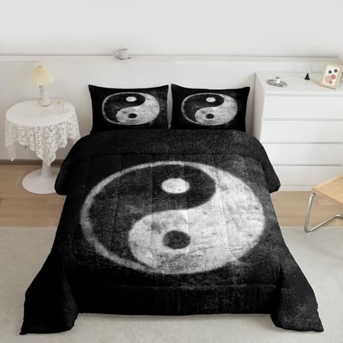 Feelyou Yin Yang Bedding Set for Girls Boys Children Boho Trippy Psychedelic Art Comforter Set Decorative Gossip Pattern Comforter Traditional Ying Yang Theme Duvet Set Full Size 3Pcs Feelyou