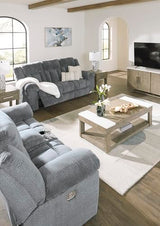 Signature Design by Ashley Tip-Off Modern Wall Hugger Power Reclining Sofa with Adjustable Headrest and USB Ports, Gray Signature Design by Ashley